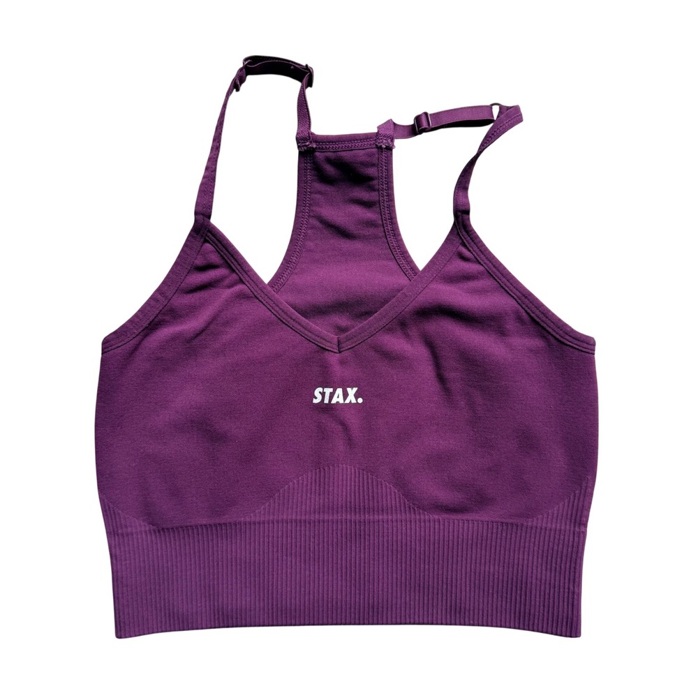 STAX.‎ Seamless Sports Bra Womens S Plum Purple V-Neck Racerback Activewear Gym